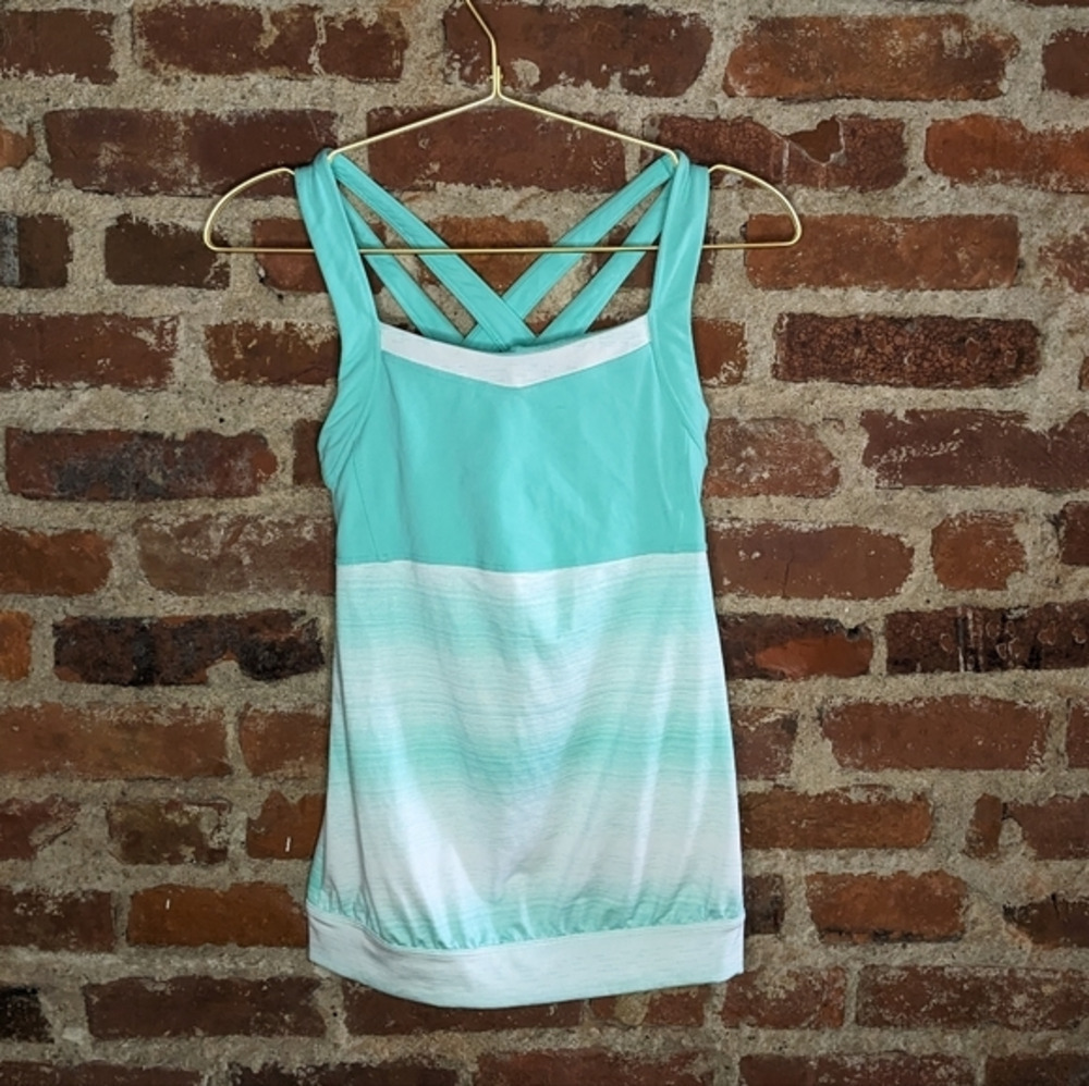 Athleta XXS Mint Green & White Workout Tank Top w/ Built-in Sports Bra